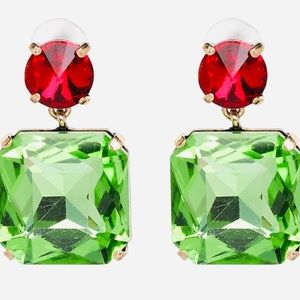 Red Swarovski Crystal/Square Emerald Earrings